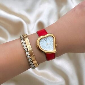 AUTHENTIC VINTAGE YVES SAINT LAURENT RED LEATHER HEART WATCH